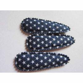 60 Padded Star Print 55mm Cute Hair Clip Covers-Navy