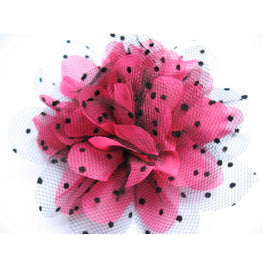 10 Large 4D Polka Dots Tulle Flower 4.5"-Hot Pink