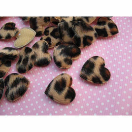 100 Padded Furry Leopard Print Heart 7/8"