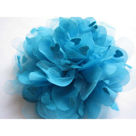 10 Large 4D Heart Mesh Lace Flower 4.5"-Turquoise