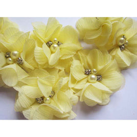 20 Chiffon Silk Flower Rhinestone Pearl 2" - Yellow