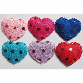 120 Padded Sequin Hearts 1 1/4"-6 Colors