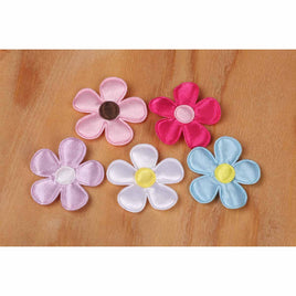 100 Padded Satin Flower w/center 1.5"-5 Colors