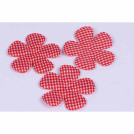 50 Padded Gingham Flower 2.5" - Red