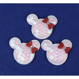 30 Padded Sequin Mouse w/Bow 1.5" - White