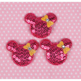 30 Padded Sequin Mouse w/Bow 1.5" - Hot Pink/Yellow bow