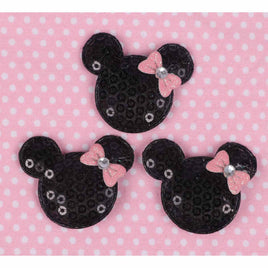 30 Padded Sequin Mouse w/Bow 1.5" - Black/Pink Bow