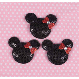 30 Padded Sequin Mouse w/Bow 1.5" - Black/Red bow