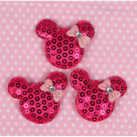 30 Padded Sequin Mouse w/Bow 1.5" - Hot Pink/Pink bow