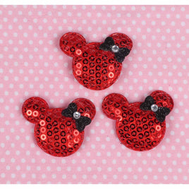 30 Padded Sequin Mouse w/Bow 1.5" - Red/Black bow