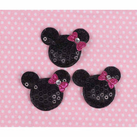 30 Padded Sequin Mouse w/Bow 1.5" - Black/Hot pink bow