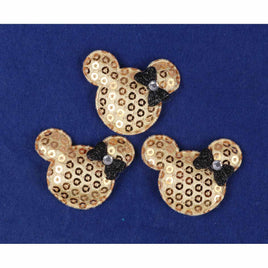 30 Padded Sequin Mouse w/Bow 1.5" - Gold