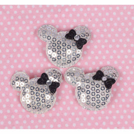 30 Padded Sequin Mouse w/Bow 1.5" - Silver