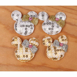 60 Sequin Mouse Head w/bow 1.5"-Gold/Silver