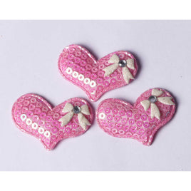 40pcs Padded Sequin Heart w/bow 1.5"-Pink