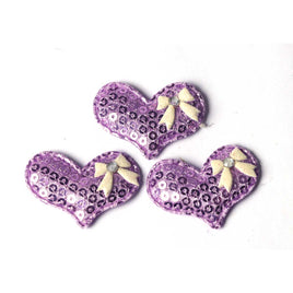 40pcs Padded Sequin Heart w/bow 1.5"-Purple