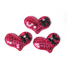 40pcs Padded Sequin Heart w/bow 1.5"-Hot Pink