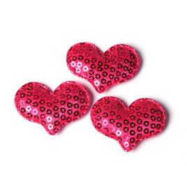 80pcs Padded Sequin Heart 1.5"-Hot Pink