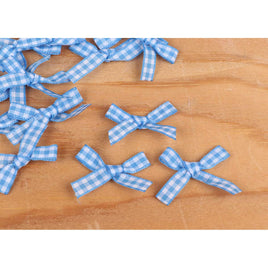 100 Mini Gingham Ribbon Bow 1 1/8"-Blue