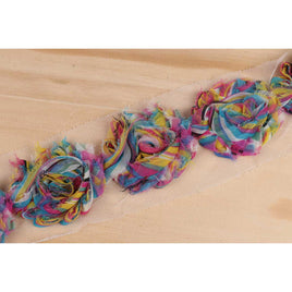 7 YARDS Stripe Shabby Chiffon Flower Trim 2.5"-Rainbow