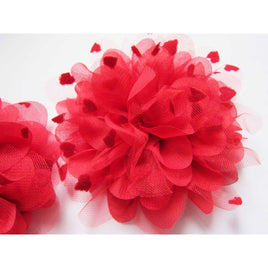 10 Large 4D Heart Mesh Lace Flower 4.5"-Red