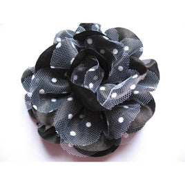 10 Large 4D Polka Dots Mesh Lace Flower 4"-Black