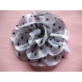 10 Large 4D Polka Dots Mesh Lace Flower 4"-White