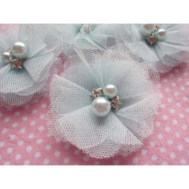 20 Tulle Mesh Flower w/Pearl Rhinestone  2" D007 - Mint