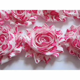 7 YARDS Shabby Chiffon Flower W/Heart Trim 2.5"-Hot Pink