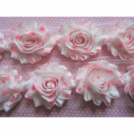 7y Polka Dots Shabby Chiffon Flower Trim 2.5"-Lt ivory