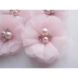 20 Tulle Mesh Flower w/Pearl Rhinestone  2" D007 - Baby Pink