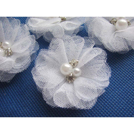 20 Tulle Mesh Flower w/Pearl Rhinestone  2" D007