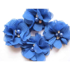 20 Chiffon Silk Flower Rhinestone Pearl 2" - Royal