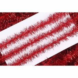 20y Skinny Metallic Christmas Tinsel Garland Ribbon,3/4" - Red