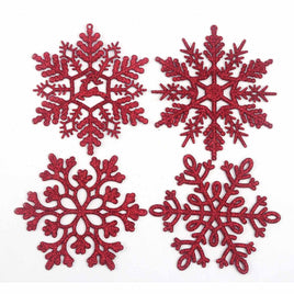 32pcs 4" Glitter Snowflake Ornament - Burgundy