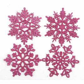 32pcs 4" Glitter Snowflake Ornament - Hot Pink