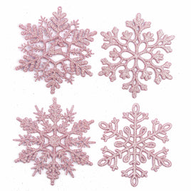 32pcs 4" Glitter Snowflake Ornament - Pink