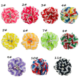 50 Pcs of 2.5" Chevron Chiffon Flower Pearl Rhinestone -U  Pick