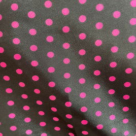 Satin Polka Dot Charmeuse Fabric-Black/Hot Pink