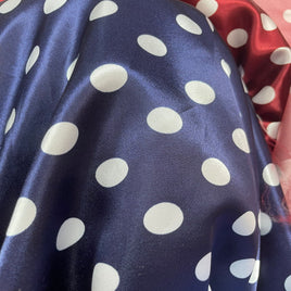 Satin Polka Dot Charmeuse Fabric-Navy