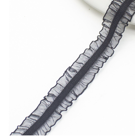 10 Yards 1" Organza Elastic Lace Trim,Black