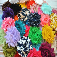 30 Pieces Shabby Flowers  Chiffon Fabric Roses  2.5"Solids and Prints Included - Mix