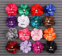 200 Satin Fabric Flower w/Rhinestone 1.25"-U PICK