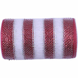 10 inch x 30 feet(10 Yards) Metallic Deco Poly Mesh Ribbon - White/Red