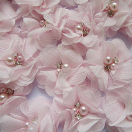 20 Chiffon Silk Flower Fabric Flower Rhinestone Pearl 2"-Baby Pink