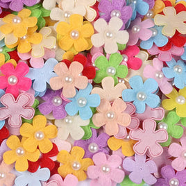 200pcs Furry Flower Fabric Flower W/Bead,1 Inch Mix Color