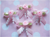 YYCRAFT 60 Satin Ribbon Bow w/Rose & Beads Appliques-Pink