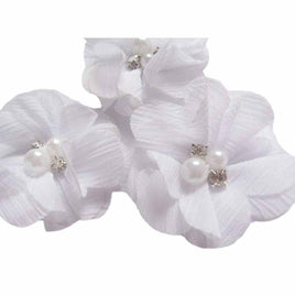 20 Chiffon Silk Flower Rhinestone Pearl 2" - White